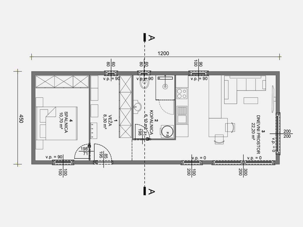 LIVING H50 – Varianta za 1–2 osebe (47,3 m²)