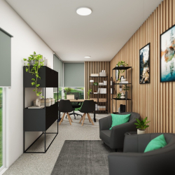 Celostna postavitev modularne pisarne Hosekra Noir