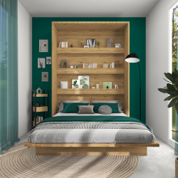 Spalnica z lesenim posteljnim okvirjem